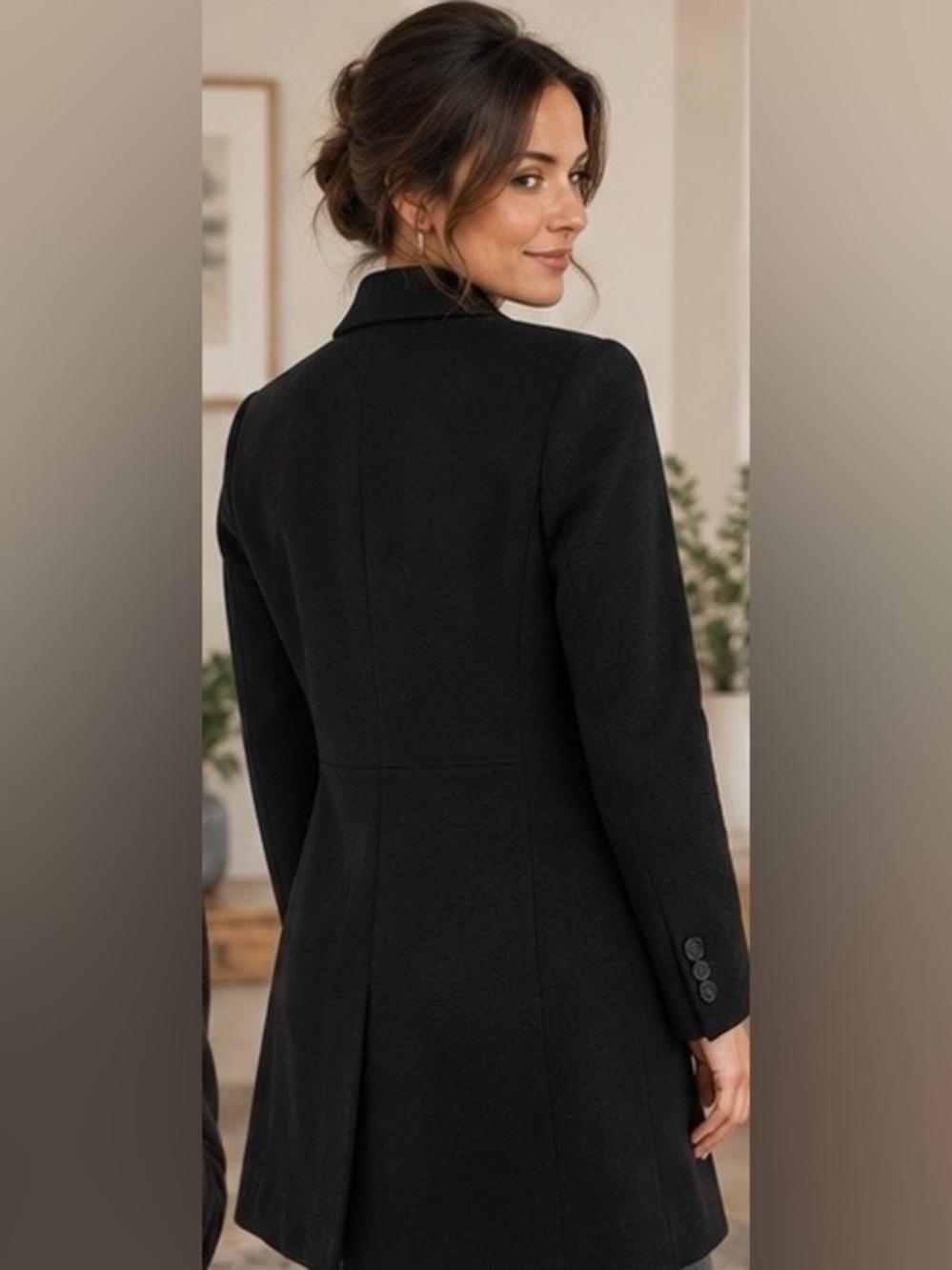 Banana Republic Petite S 100% Wool Black Tailored Long Coat Classic - Picture 3 of 11